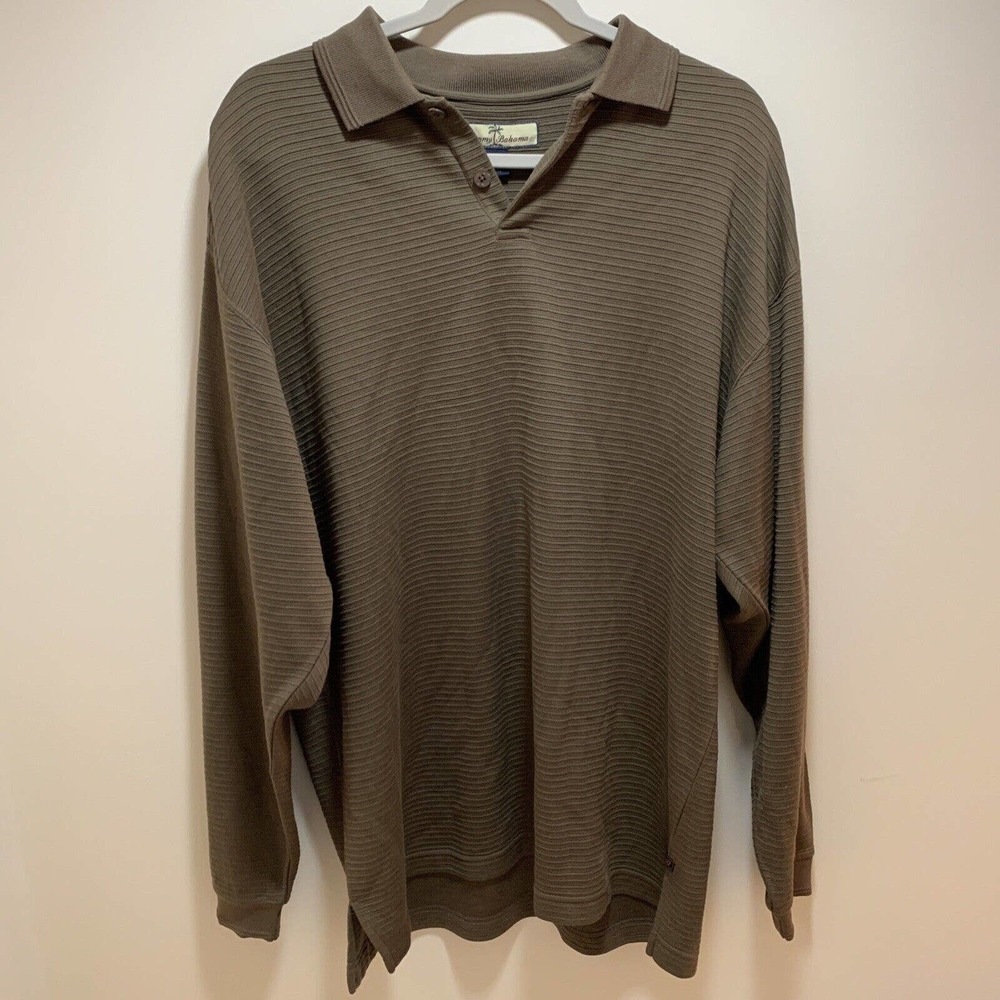 Tommy Bahama Brown Silk Collared Long Sleeve Mens Medium